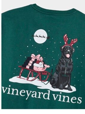 NWT Vineyard Vines Boys SANTA'S SLEIGH PUP Green Long Sleeve Tee - Size S (8-10)